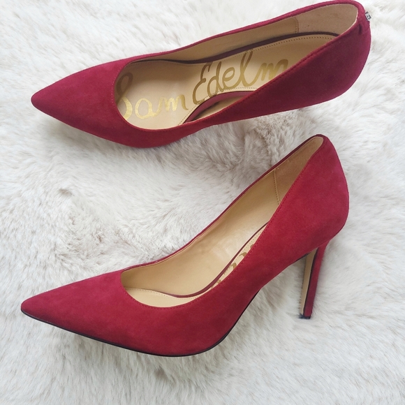 Sam Edelman Hazel Deep Red Magenta Suede Leather Pumps - Picture 6 of 14